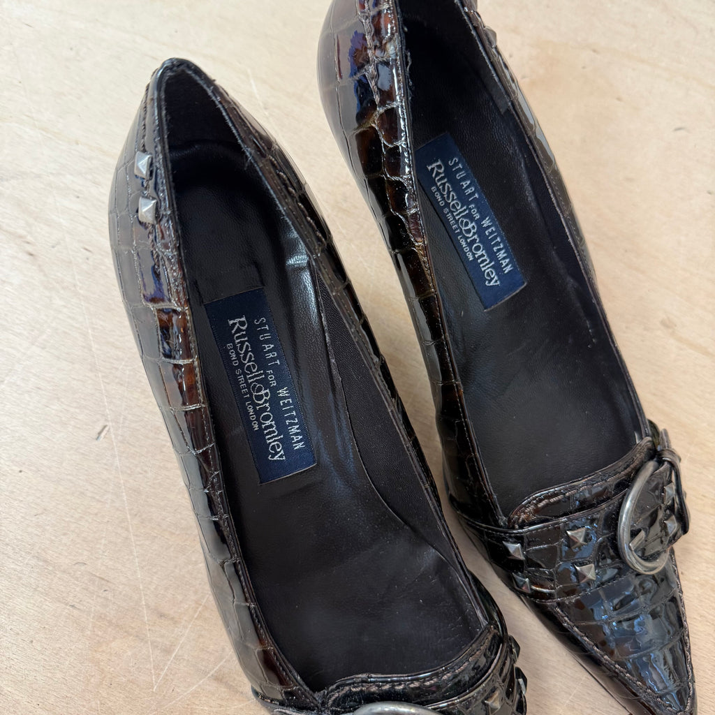 Russell & bromley brown crock embossed leather heels size 5.5 UK