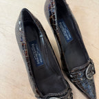 Russell & bromley brown crock embossed leather heels size 5.5 UK