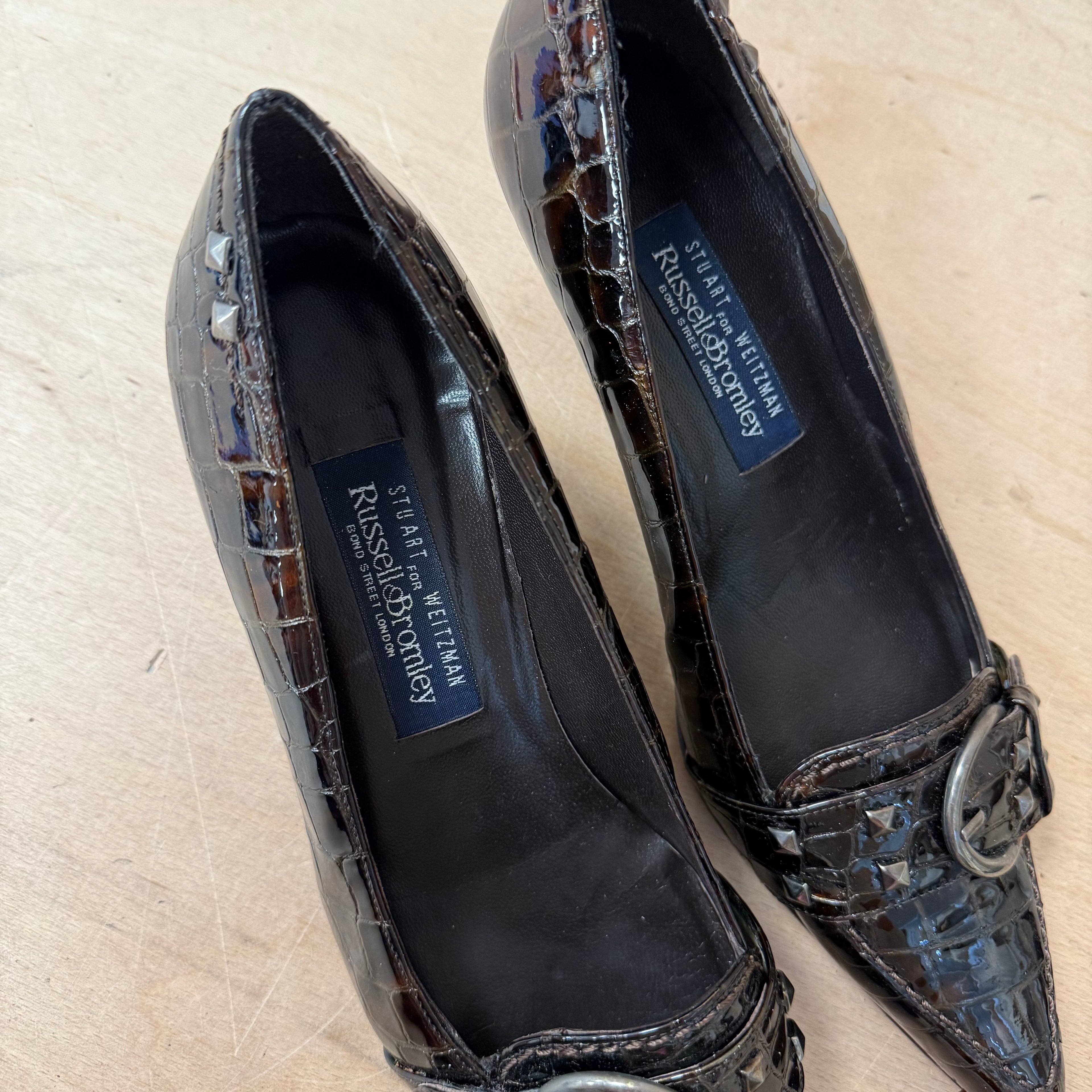 Russell & bromley brown crock embossed leather heels size 5.5 UK