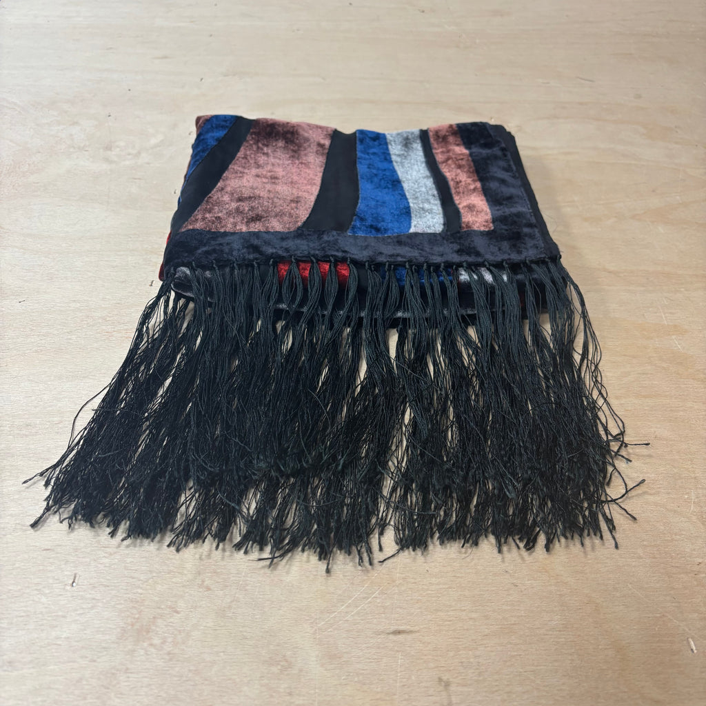 Vintage unbranded sheer patterned tassel scarf