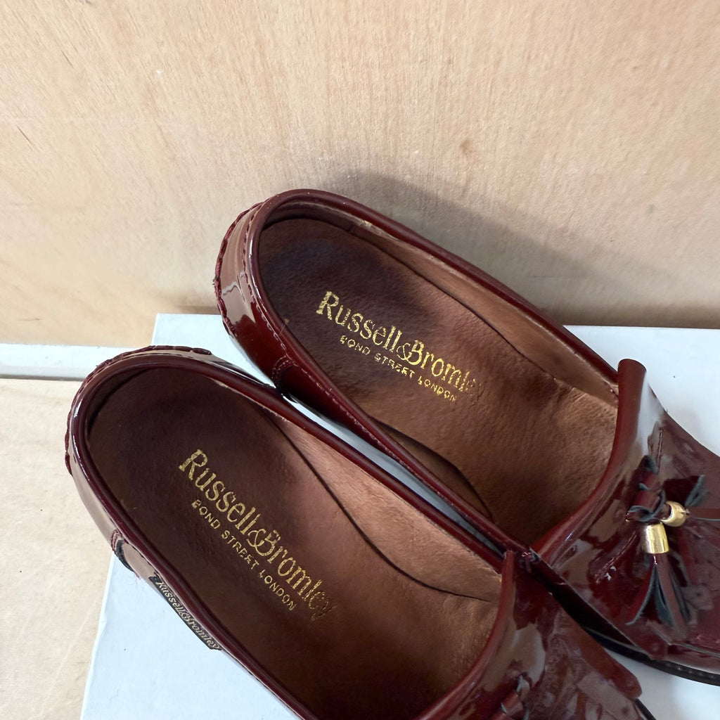 Russell & bromley burgundy patent leather block heels size 4UK