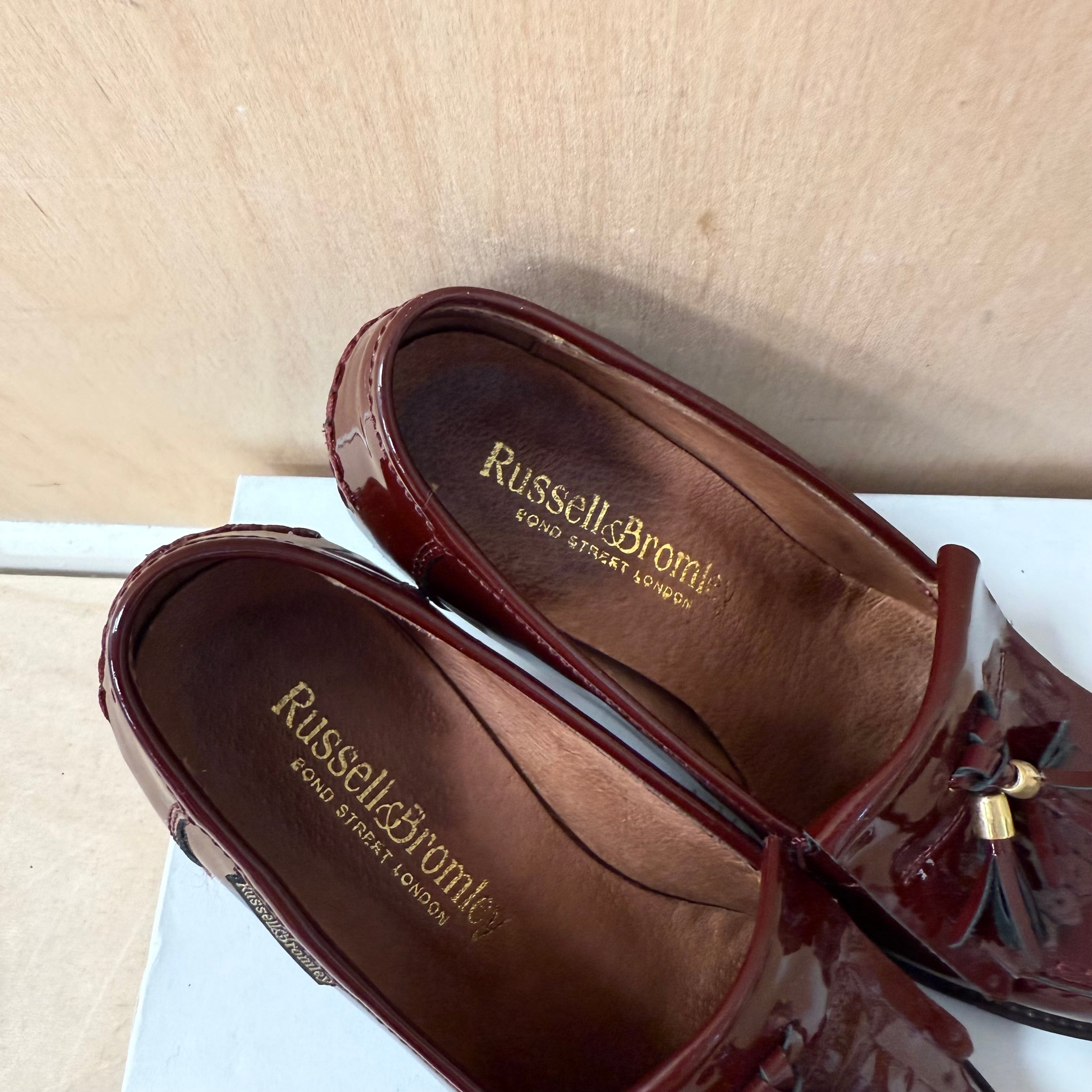 Russell & bromley burgundy patent leather block heels size 4UK