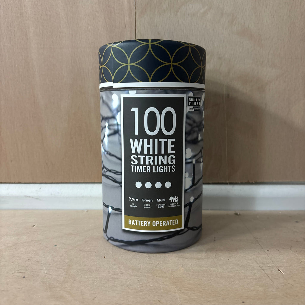 Festive white battery operated string timer lights