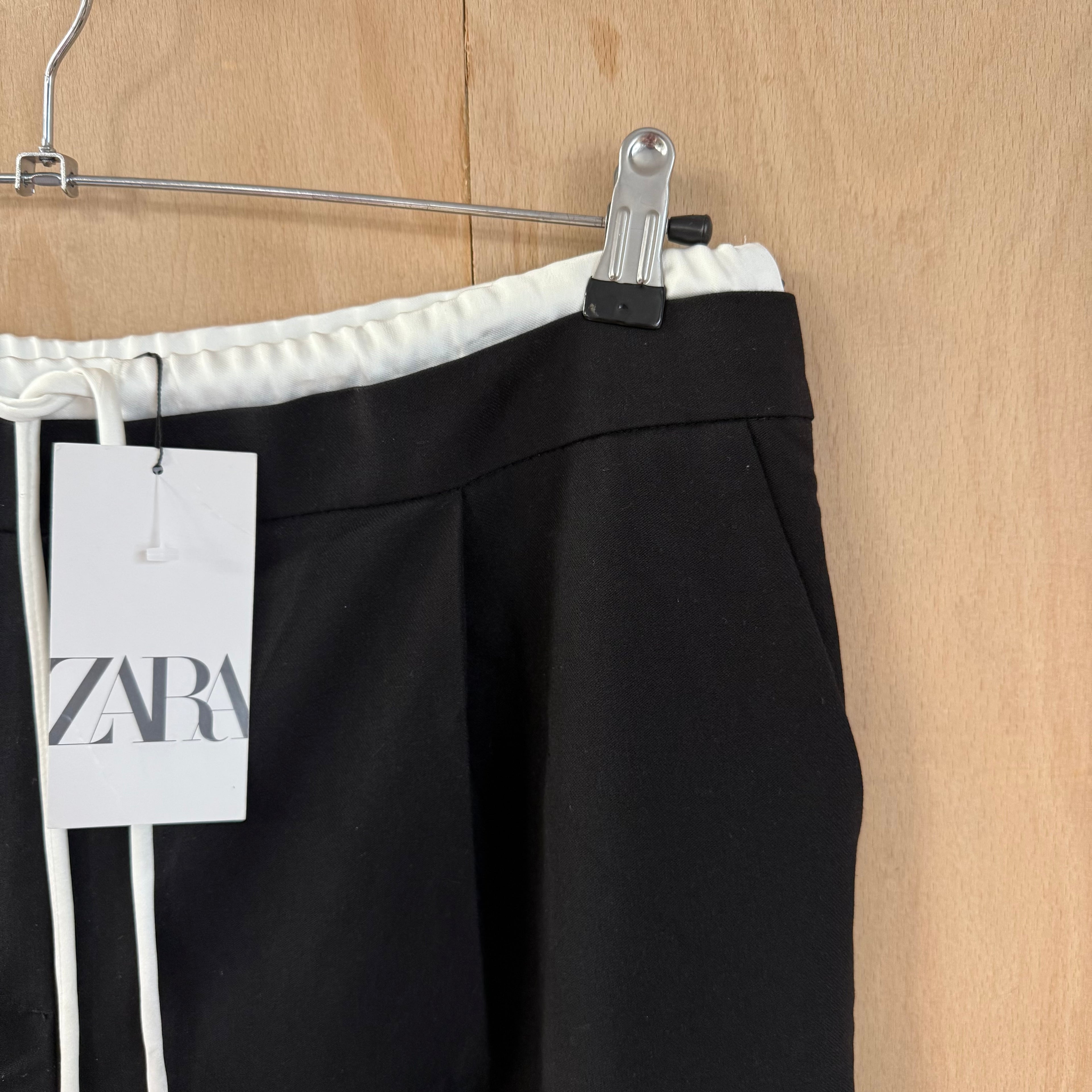 Zara black smart & formal trousers with white waistband size XL new
