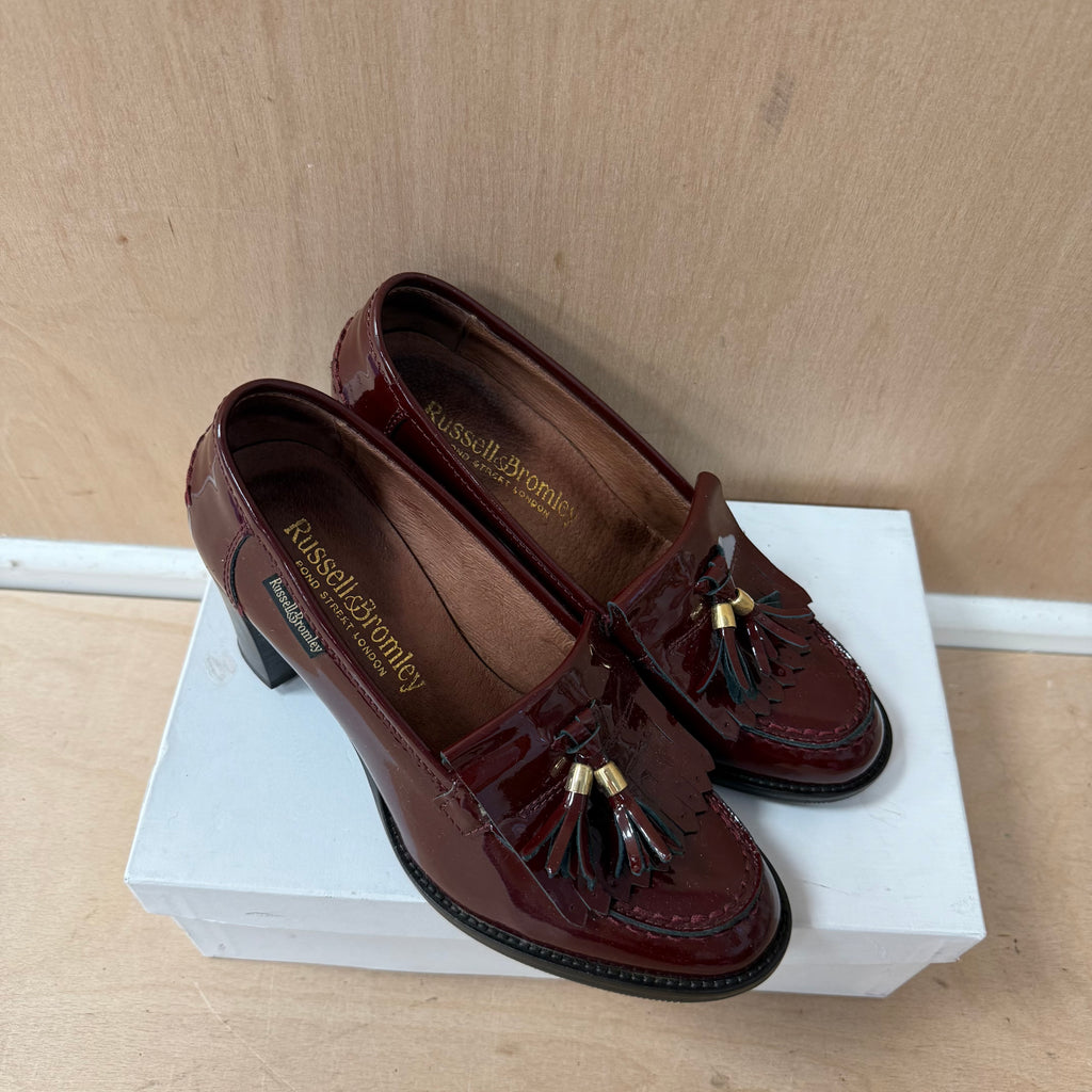 Russell & bromley burgundy patent leather block heels size 4UK