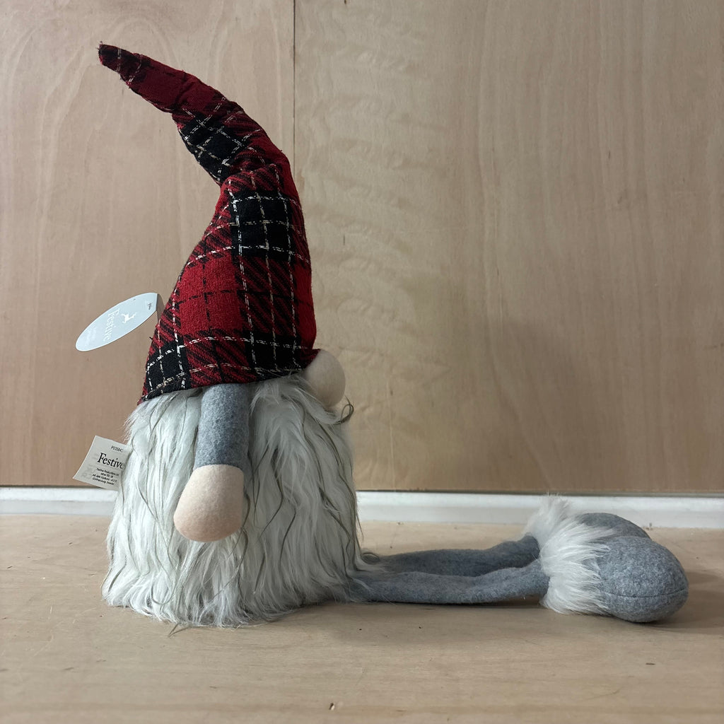 Festive dangly legs red & black tartan battery operated gonk