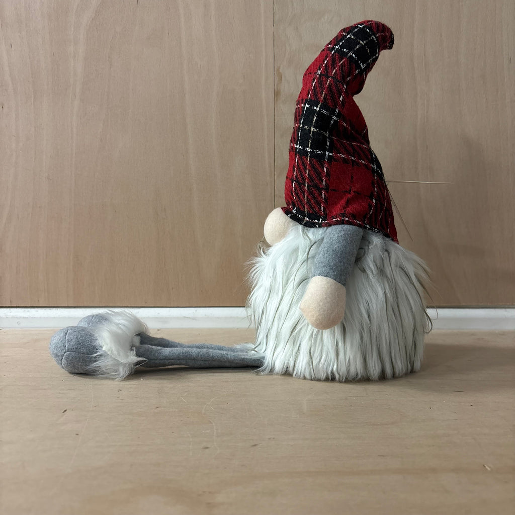 Festive dangly legs red & black tartan battery operated gonk
