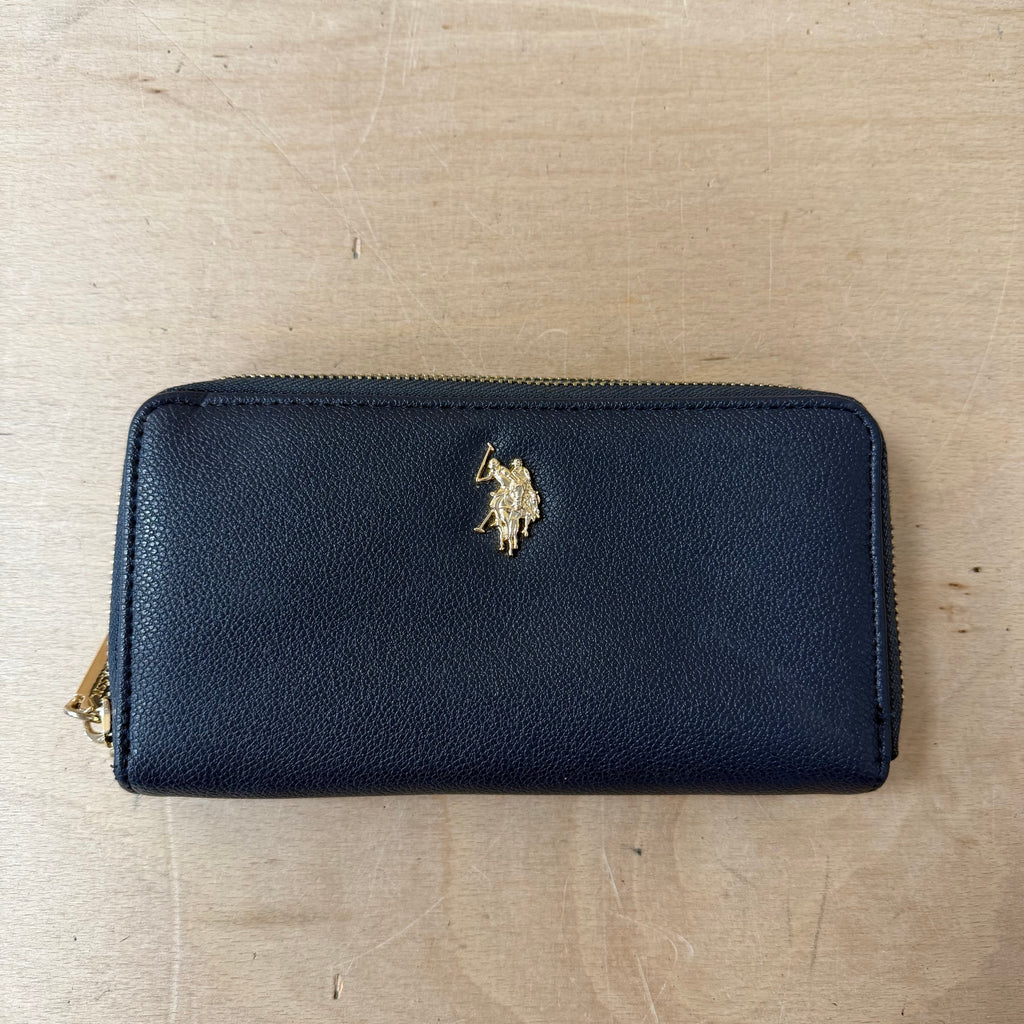 US polo assn navy leather zipped clutch purse