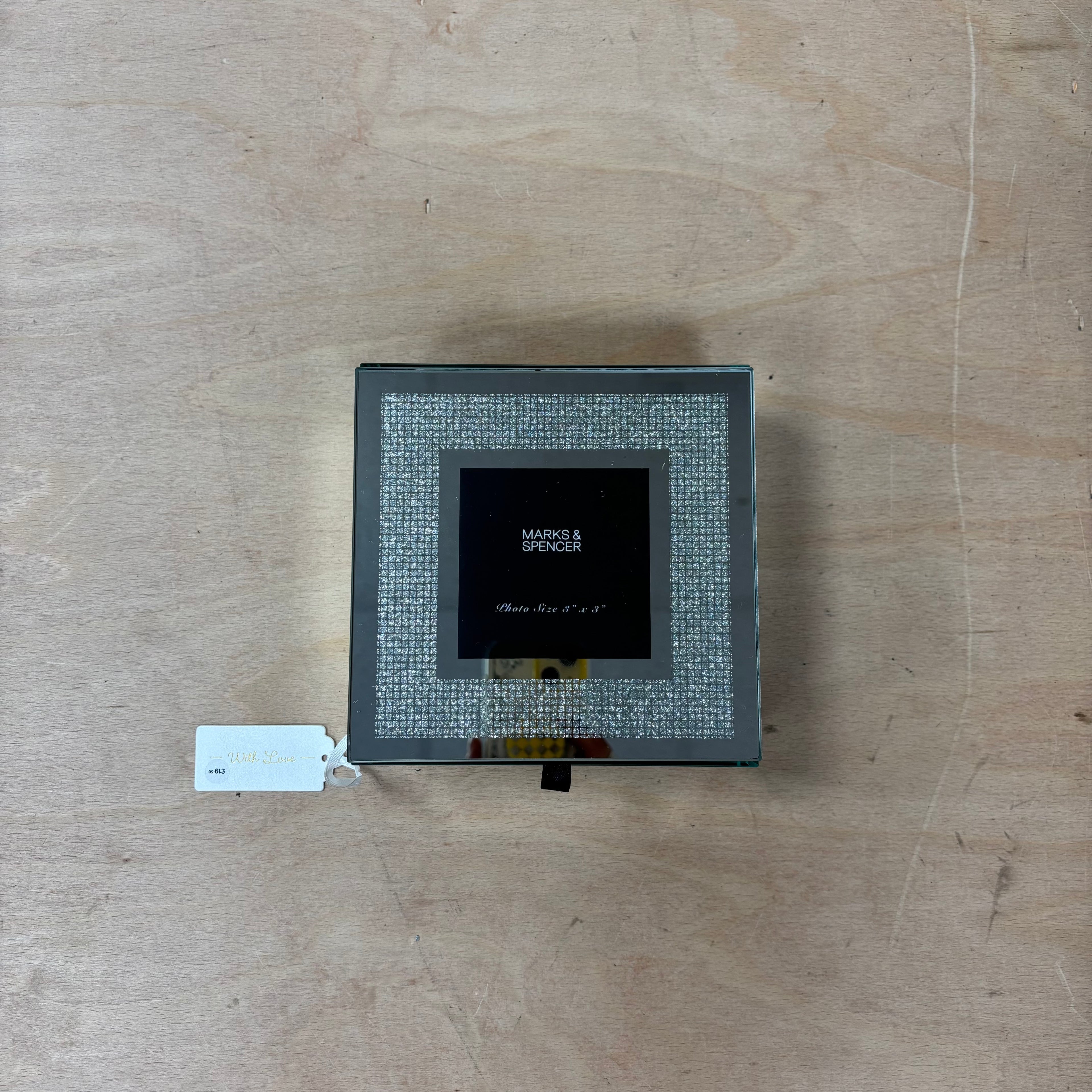 Marks & spencer with love mirror glitter design with photo lid jewellery box new