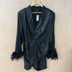 River island black satin leopard print dress with feather arm cuffs size 18