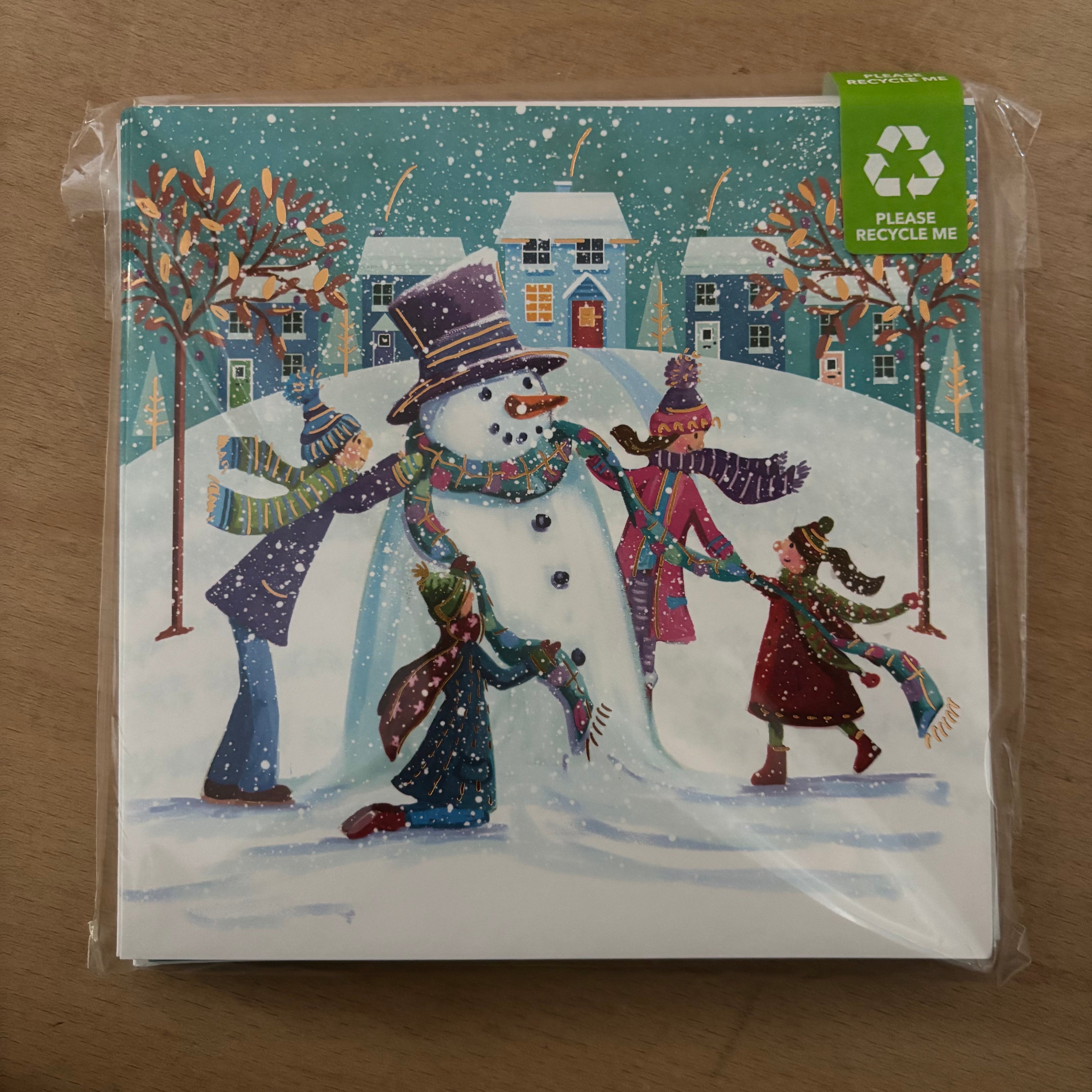 Colourful snowman 10 pack christmas cards