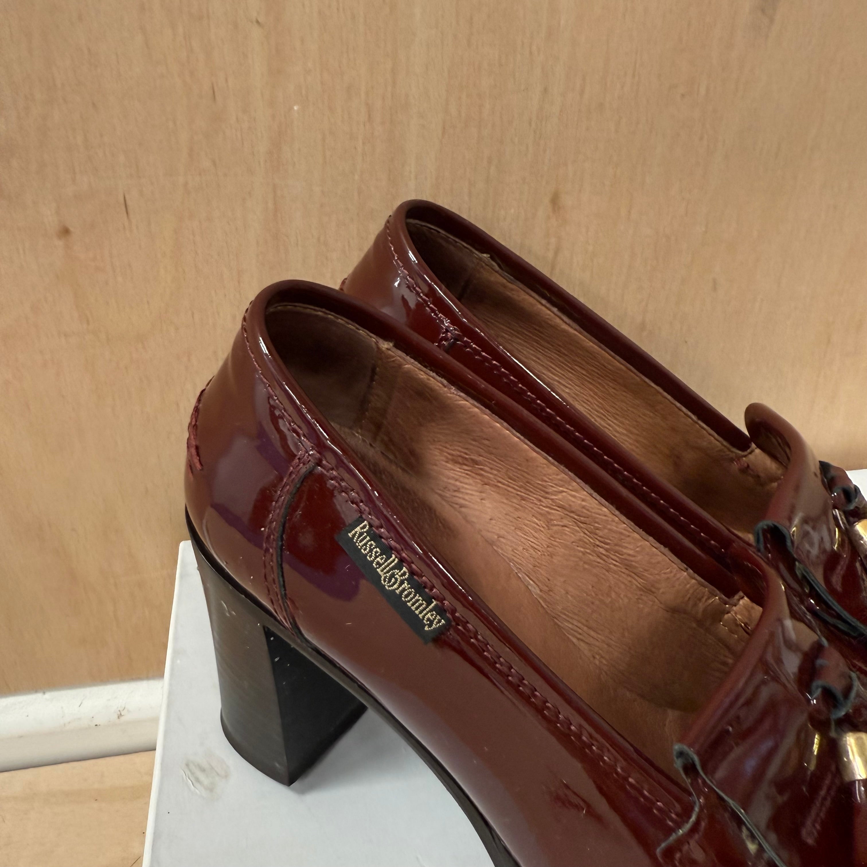 Russell & bromley burgundy patent leather block heels size 4UK