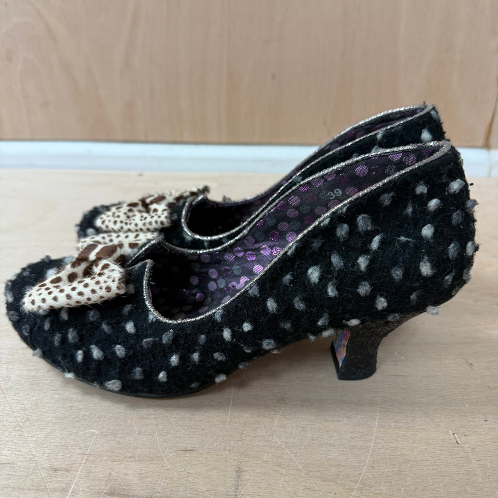 Irregular choice mutiny shoes polka dot and animal print bow size 6