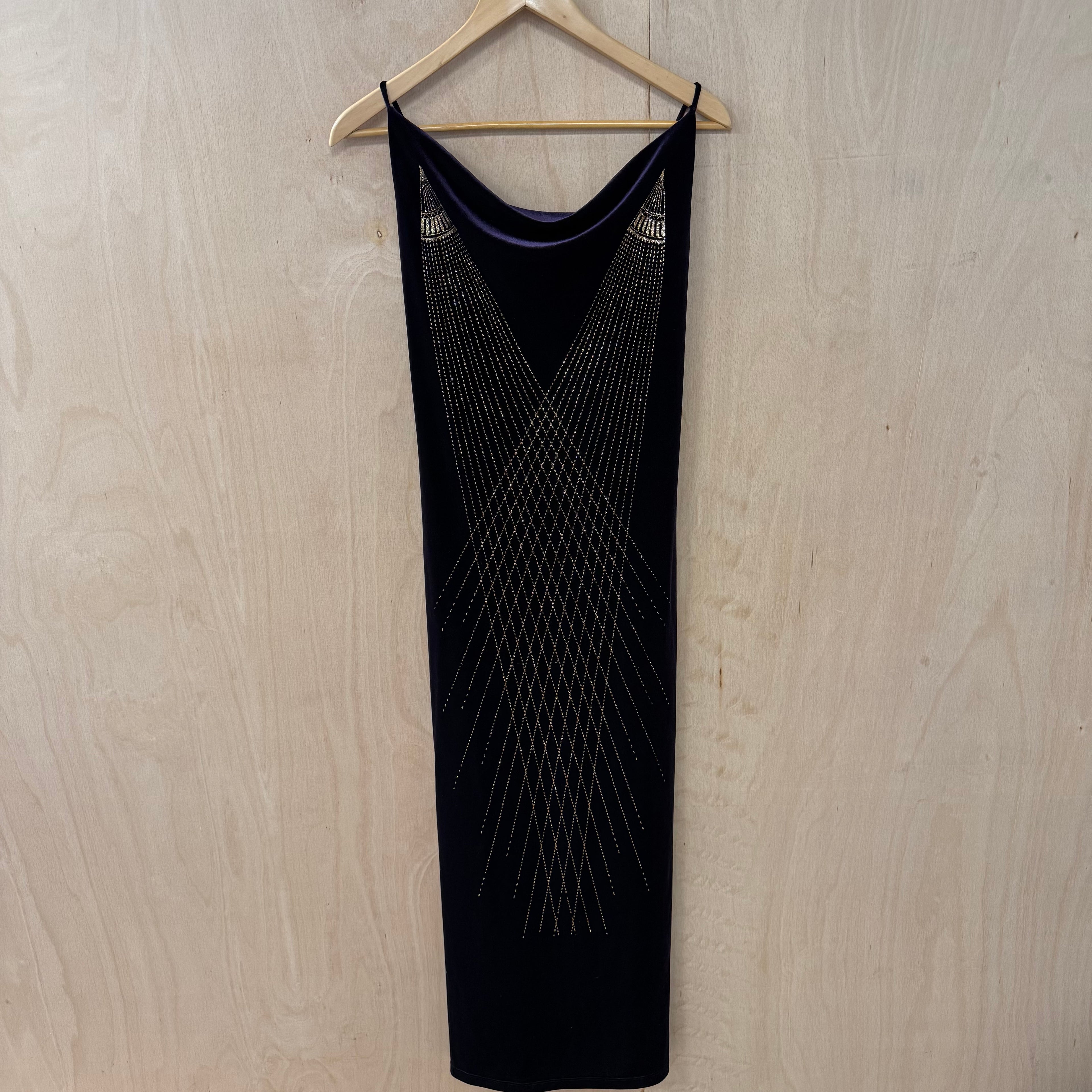 Pia vintage deep purple velvet bodycon dress with gold detailing size small