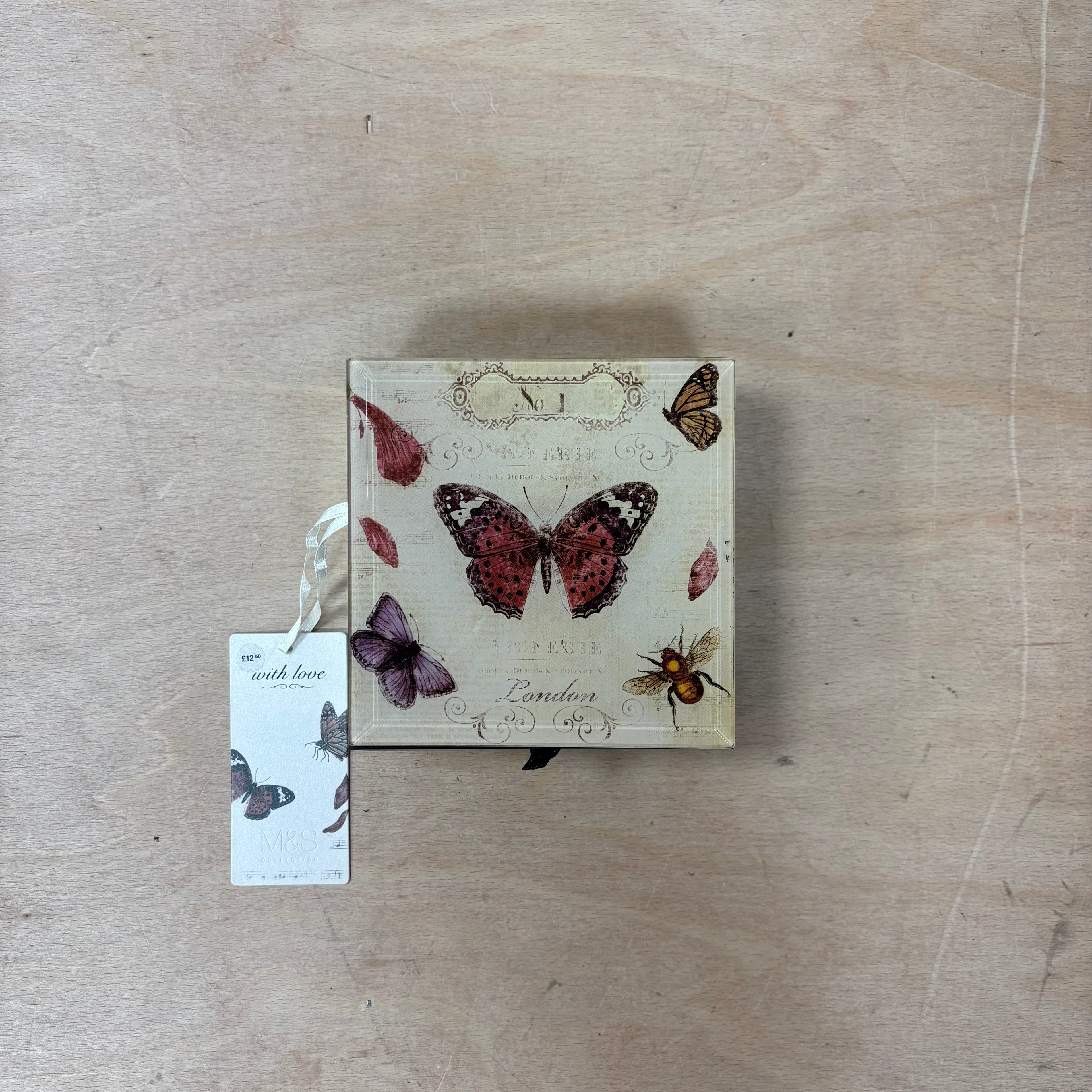Marks & spencer with love mirror design with butterfly print lid jewellery box new