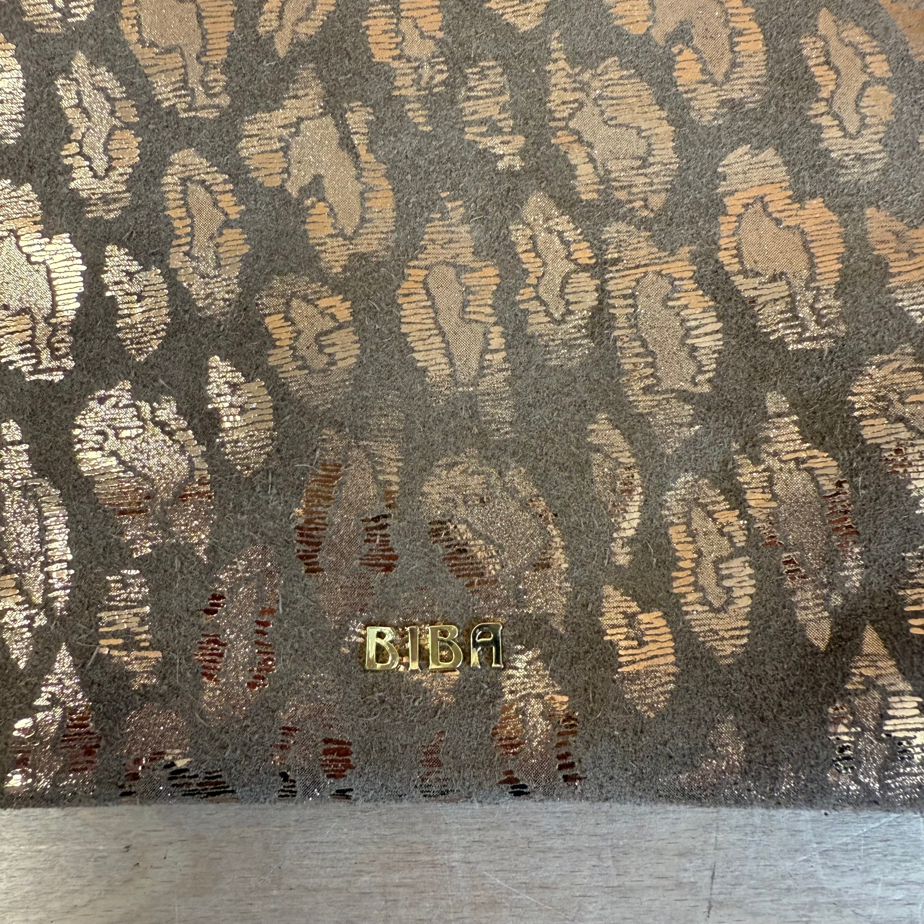 Biba gold and beige leopard print clutch bag
