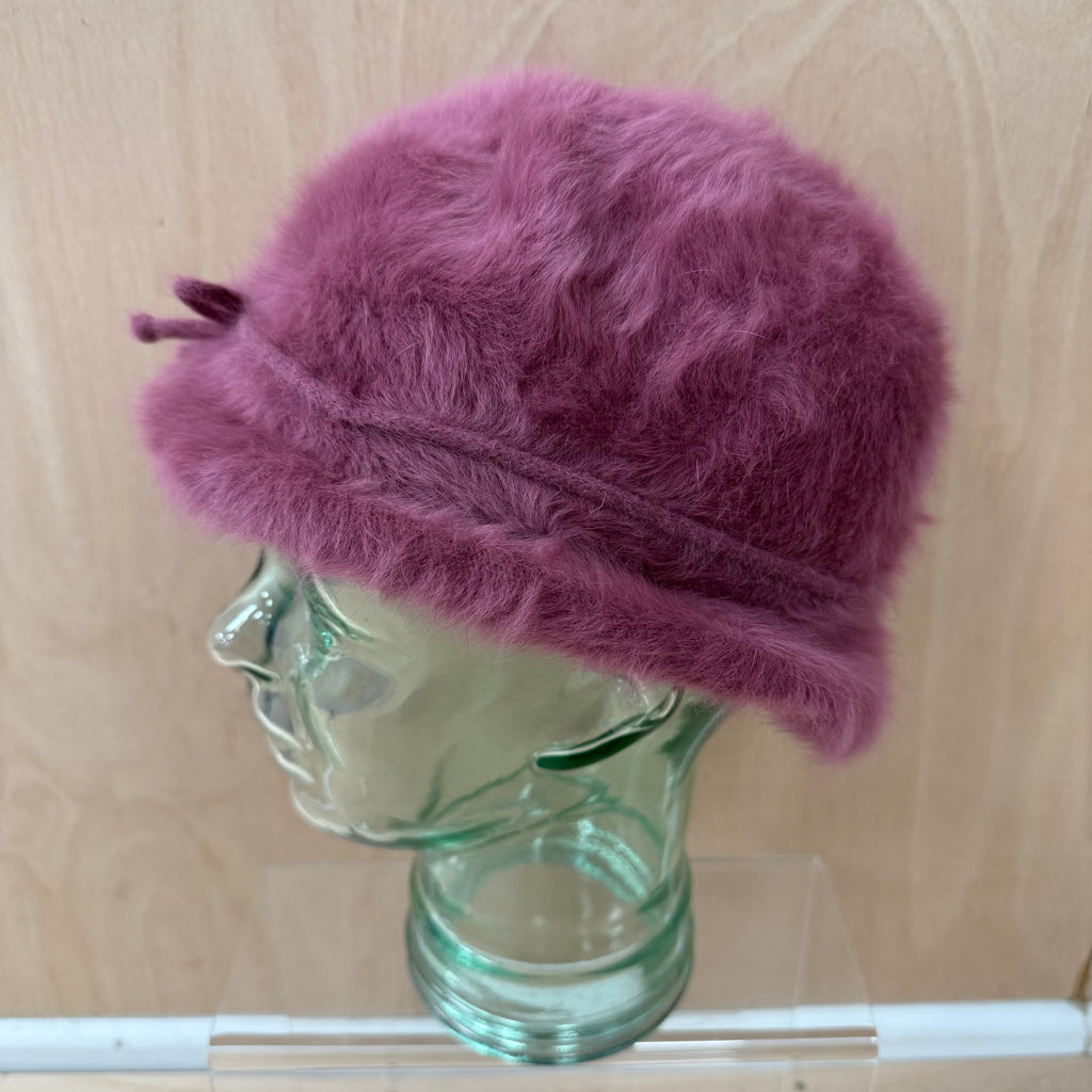 Kangol vintage fluffy berry coloured hat with bow