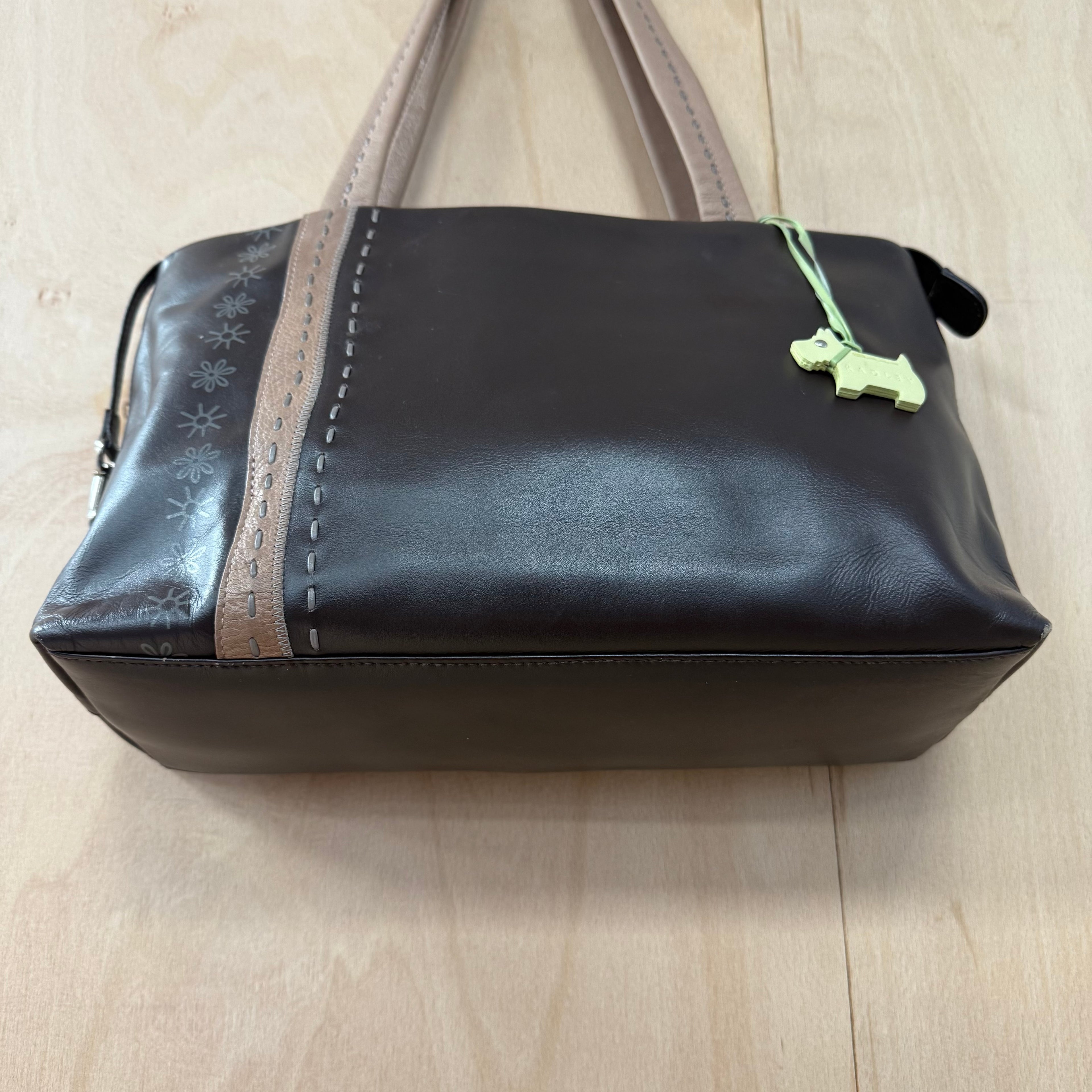 Radley brown leather shoulder bag with floral detail