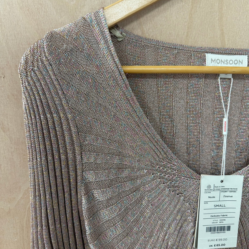 Monsoon pink glitter ribbed knit dress size small
