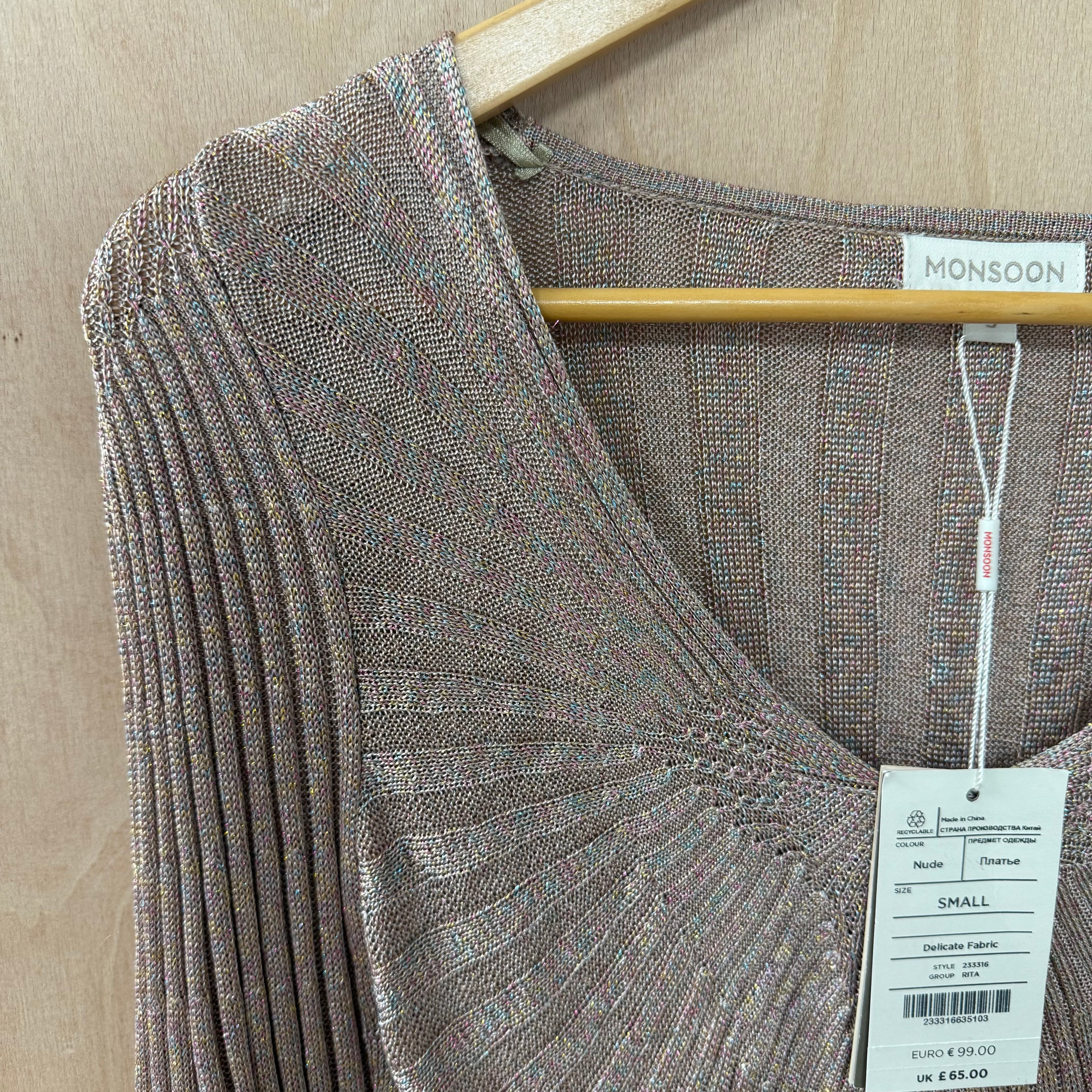 Monsoon pink glitter ribbed knit dress size small