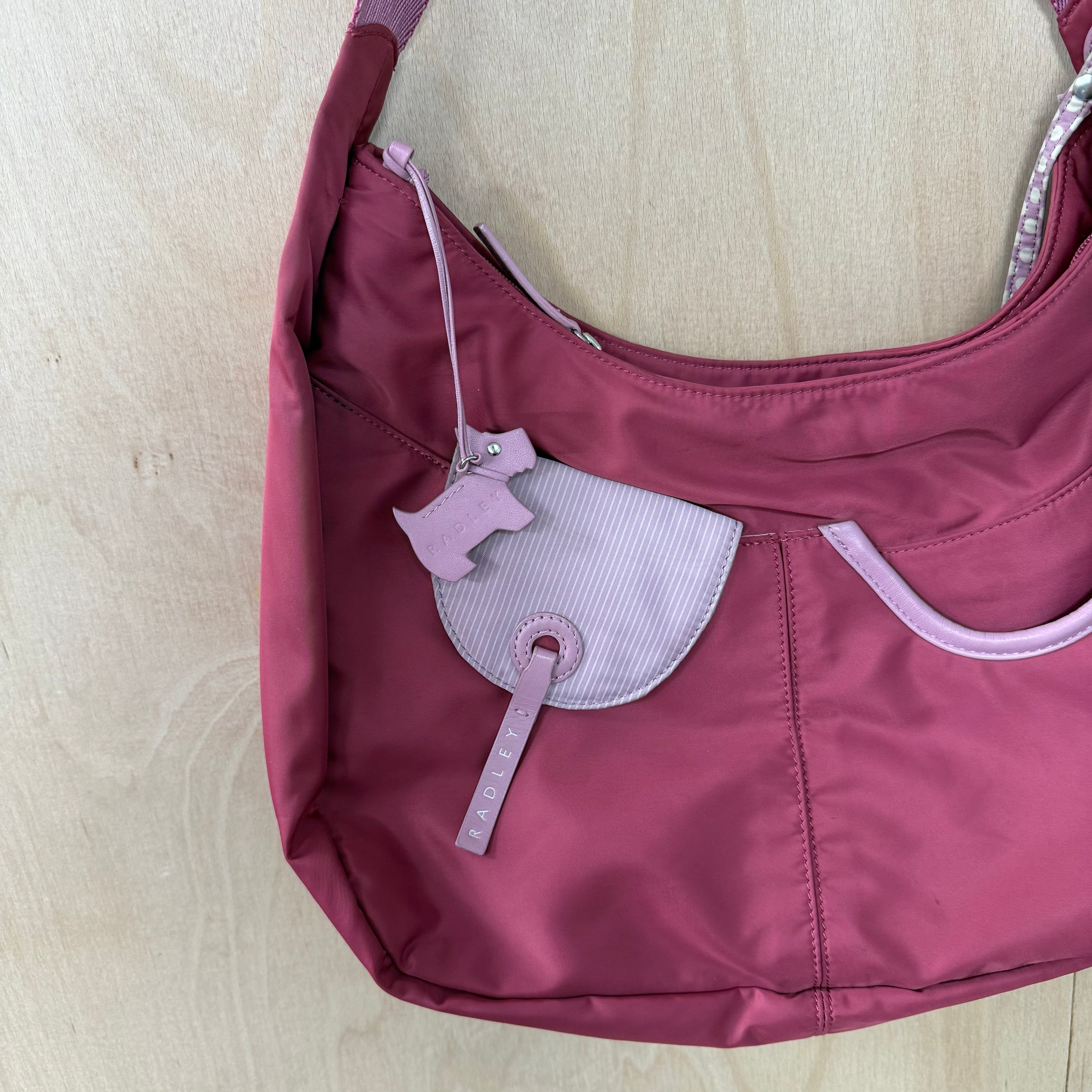 Radley pink nylon shoulder bag with detachable mini purse