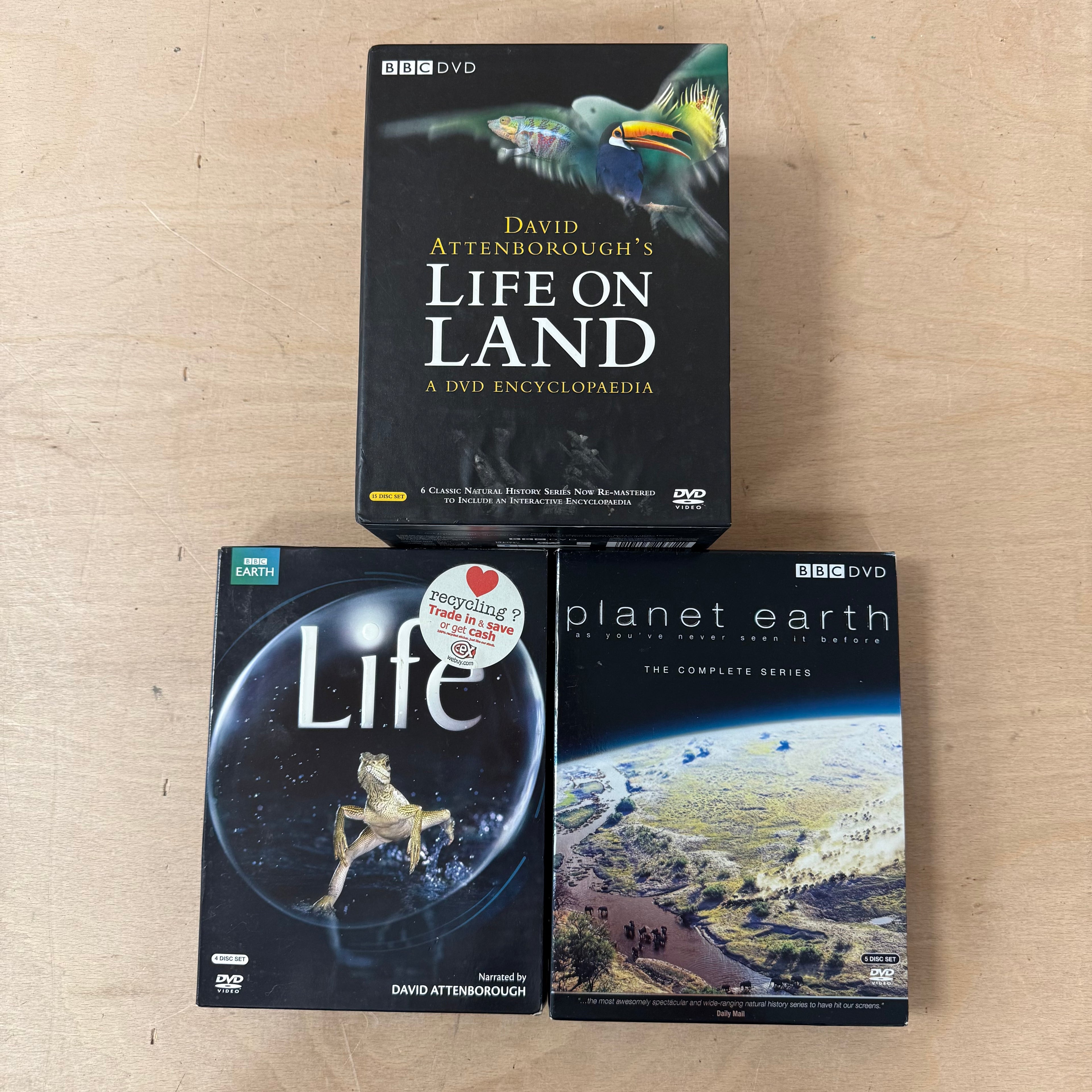 David attenborough's life, life on land & planet earth DVD's
