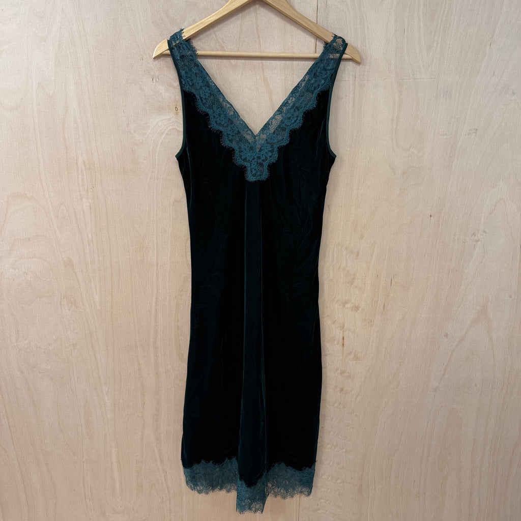 Zara emerald green velvet and lace bodycon dress size small