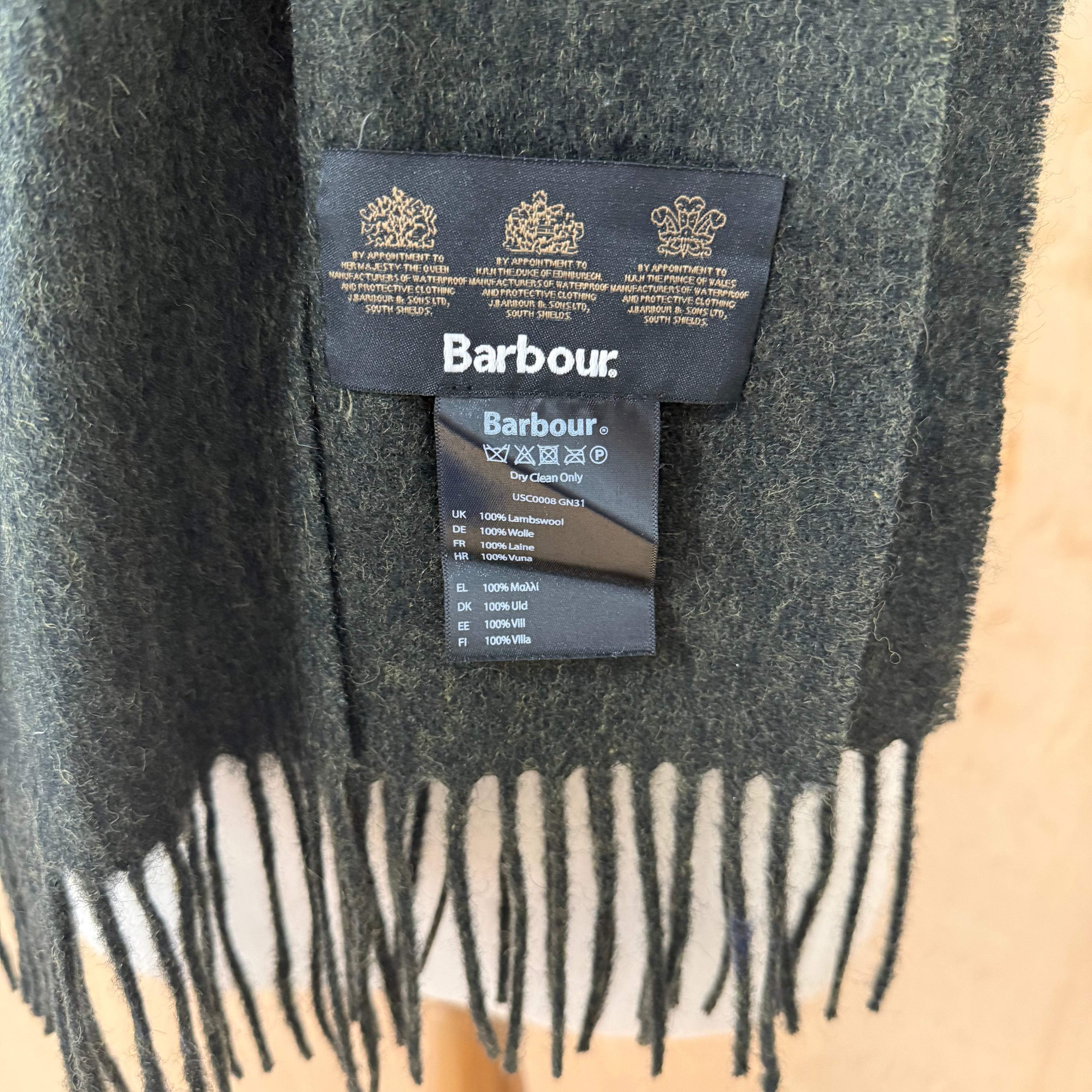 Barbour lambswool scarf seaweed green one size