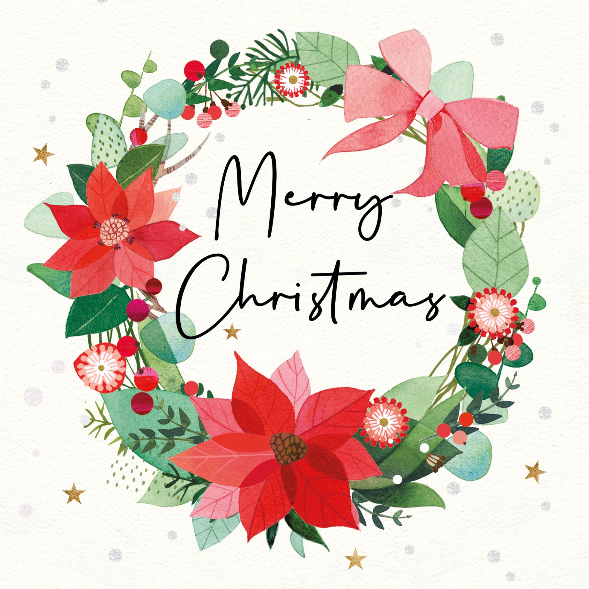Poinsettia wreath 10 pack christmas cards