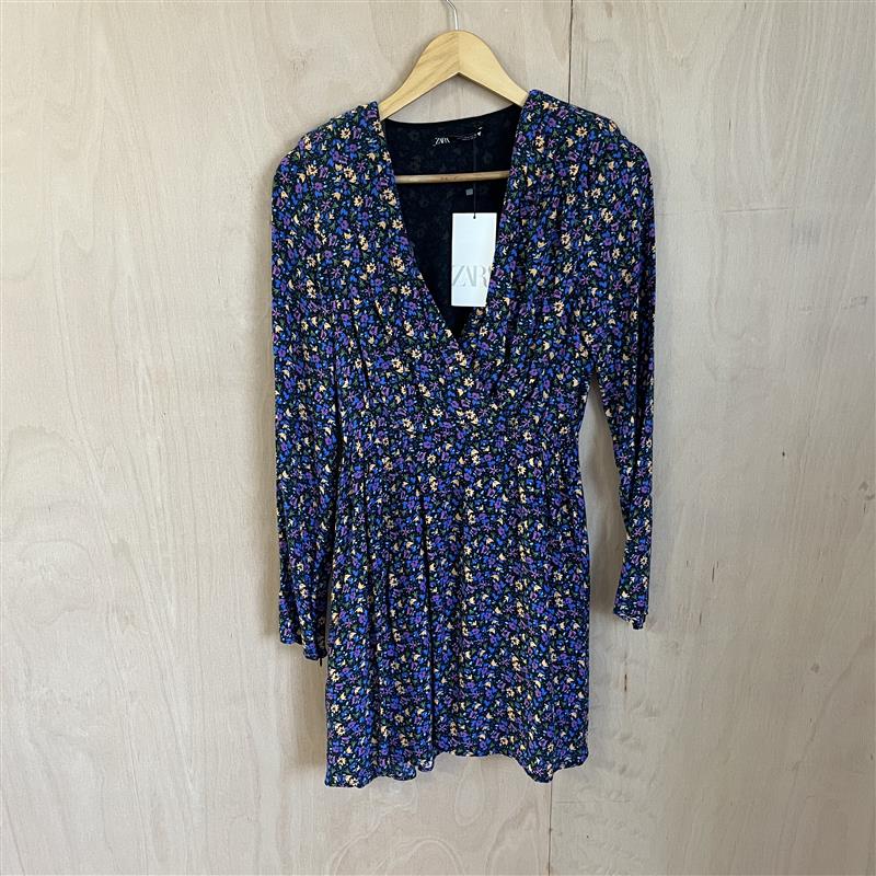 Zara navy floral skater dress
