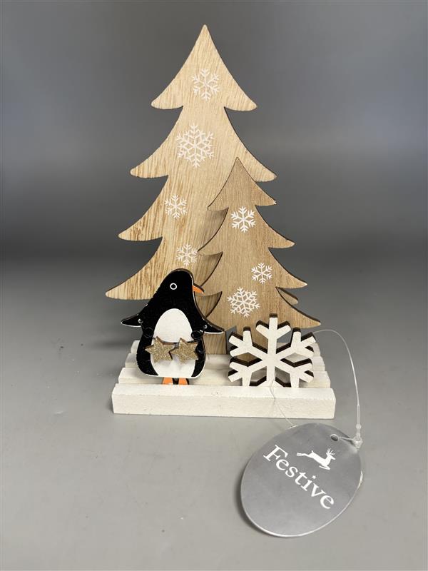 Festive wooden penguin christmas decoration