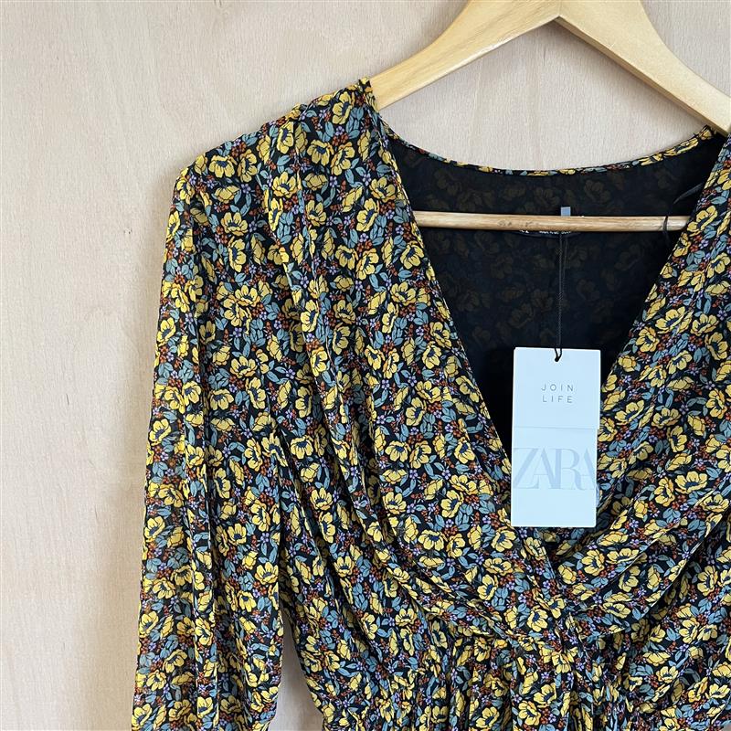 Zara yellow floral skater dress