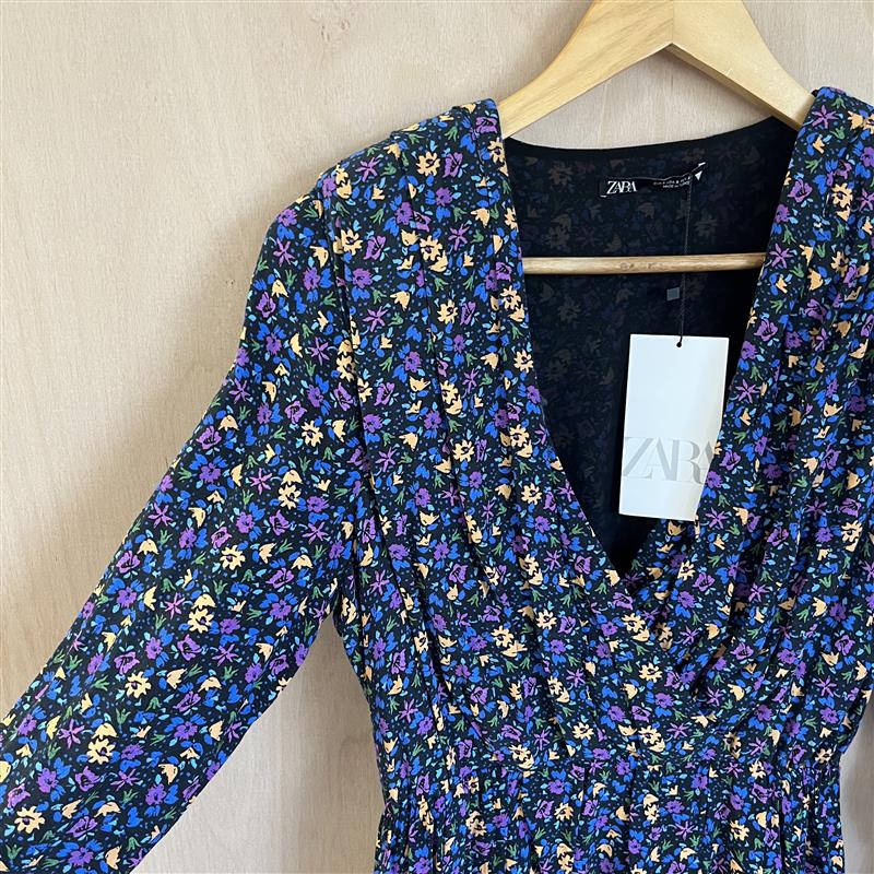 Zara navy floral skater dress