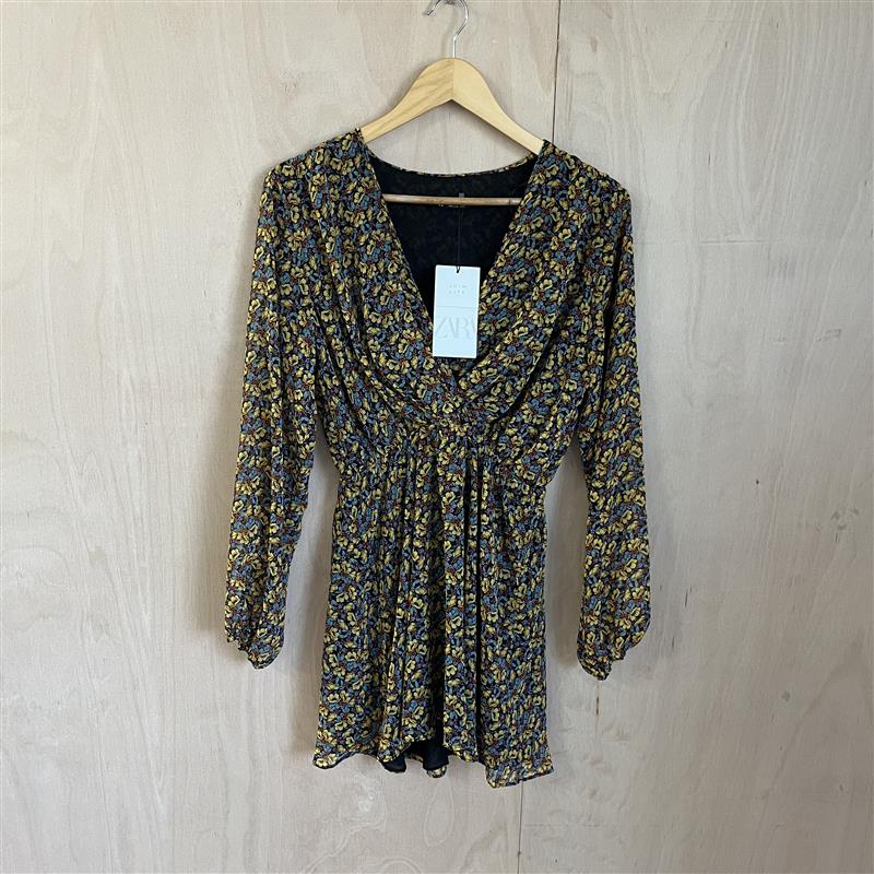 Zara yellow floral skater dress