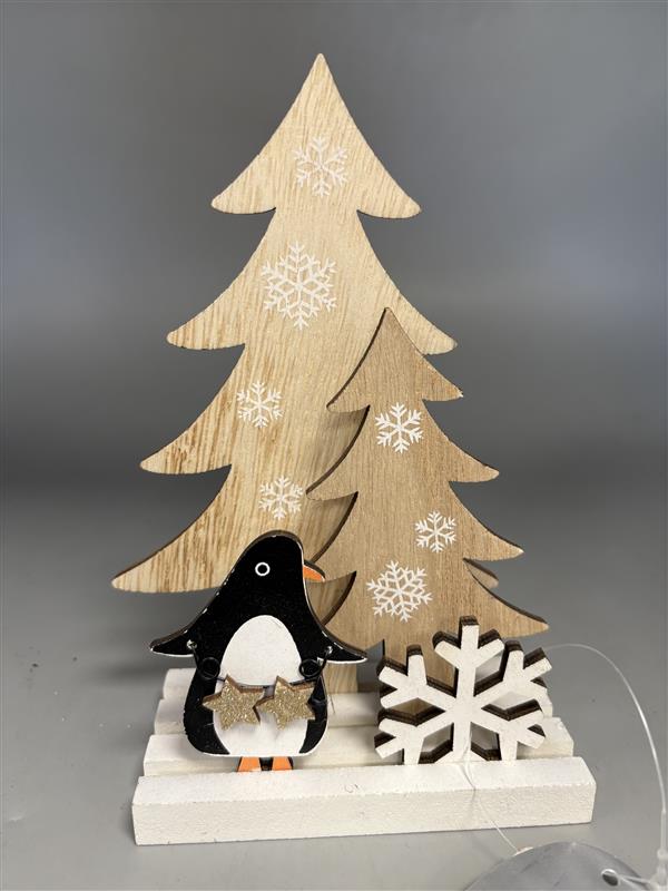 Festive wooden penguin christmas decoration