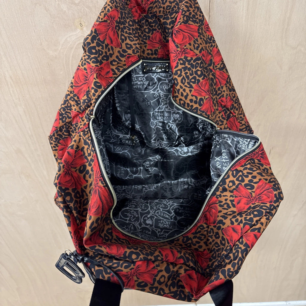 Betsy johnson large cheetah print/red bow weekend bag
