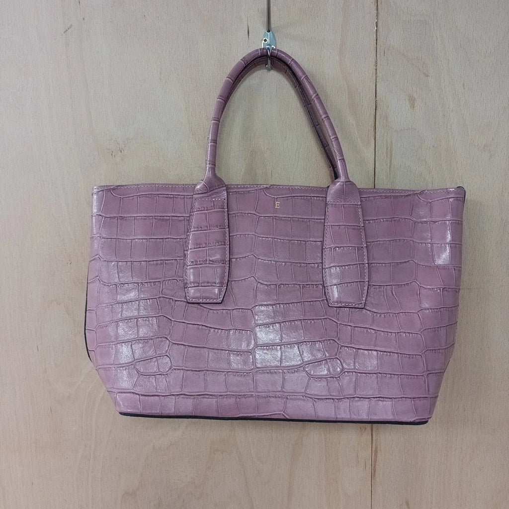 LRM croc pattern style pink tote bag with initial E font