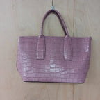 LRM croc pattern style pink tote bag with initial E font