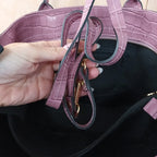 LRM croc pattern style pink tote bag with initial E font