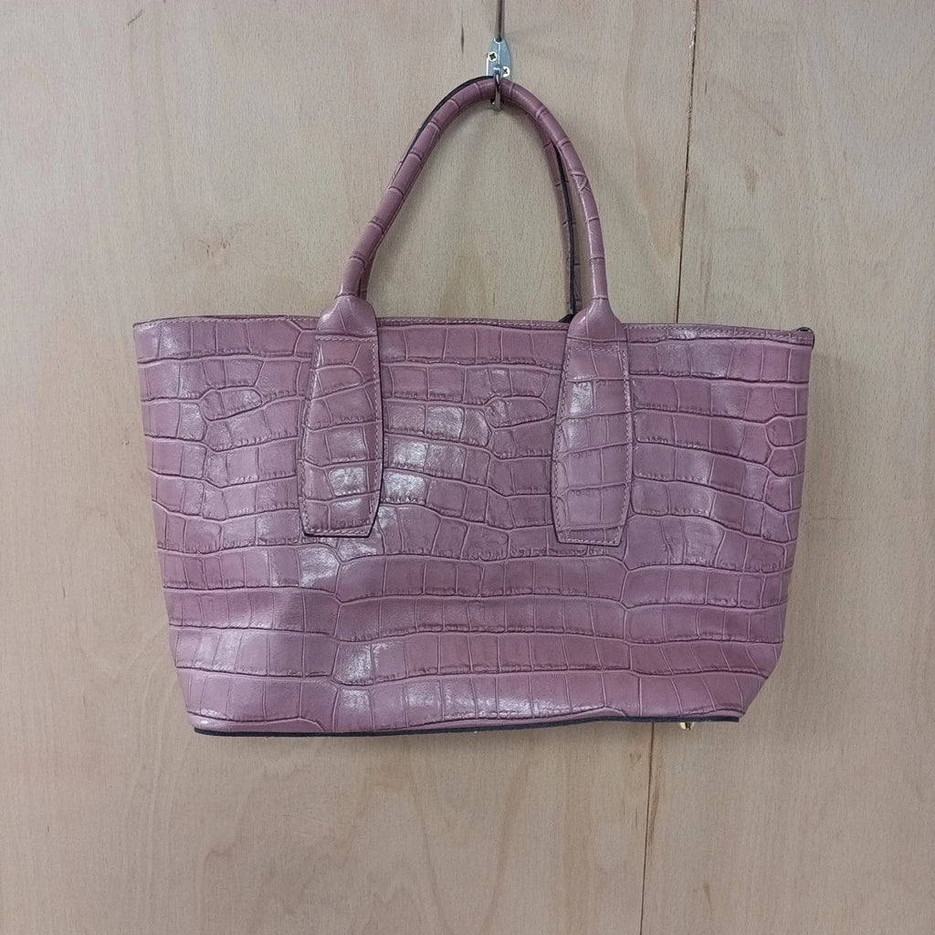 LRM croc pattern style pink tote bag with initial E font