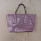LRM croc pattern style pink tote bag with initial E font