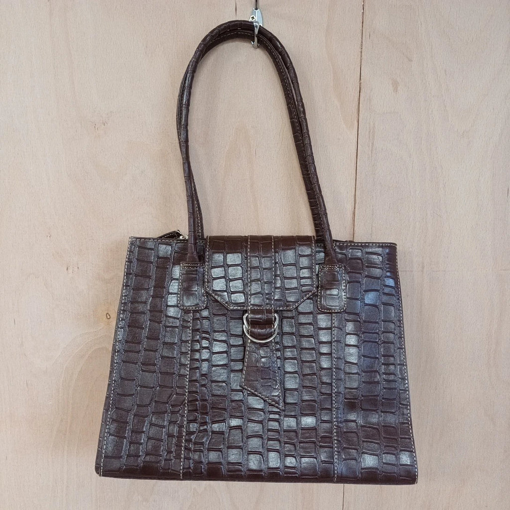 Osprey london brown croc effect faux leather shoulder tote handbag vintage style