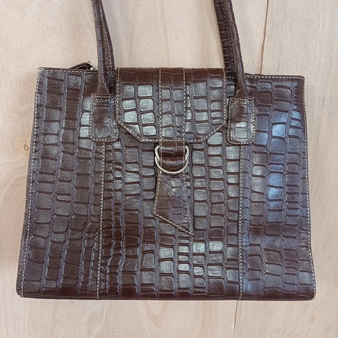 osprey brown leather tote bag Osprey london brown croc effect faux leather shoulder tote handbag vin – Demelza Online Store