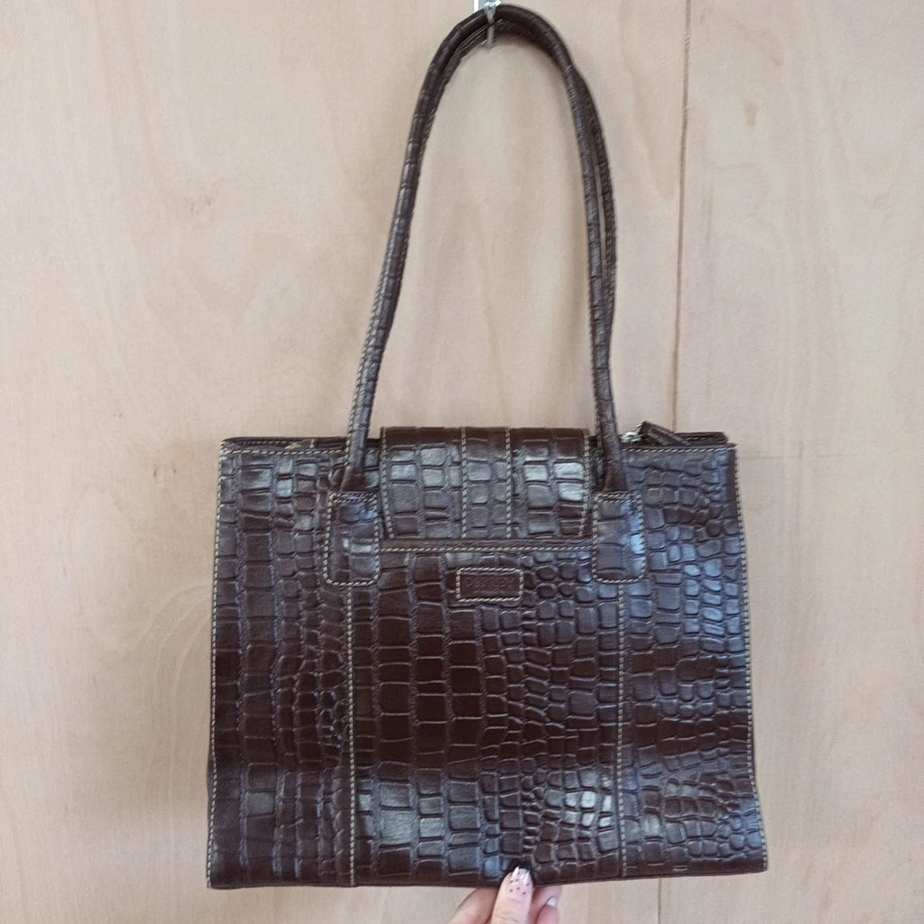 Osprey london brown croc effect faux leather shoulder tote handbag vintage style