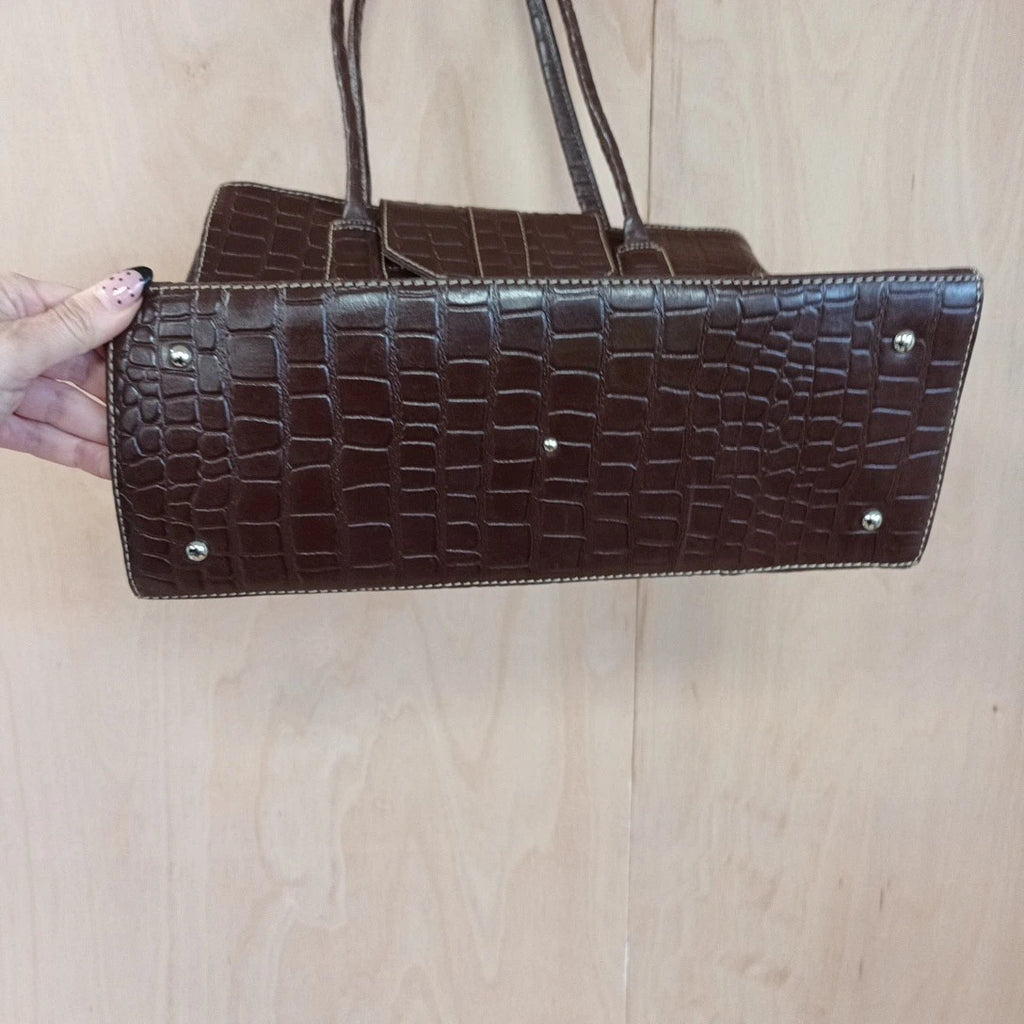 Osprey london brown croc effect faux leather shoulder tote handbag vintage style